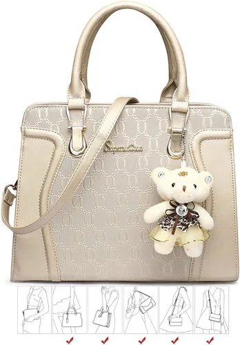 Vista 6 de Soperwillton Bolsos de mano de moda para mujer, bolsa de hombro, asa superior, bolsa de mano, juego de 4 piezas