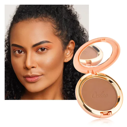 Vista 12 de Oulac Shimmer Bronzer - Maquillaje facial en polvo con espejo, aspecto bronceador natural SunKissed, bronceador crema altamente pigmentado, brillo