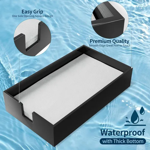 Vista 2 de Servilletero acrílico para toallas de invitados, bandeja de almacenamiento de toallas de mano de papel de baño negro, soporte de toalla de papel