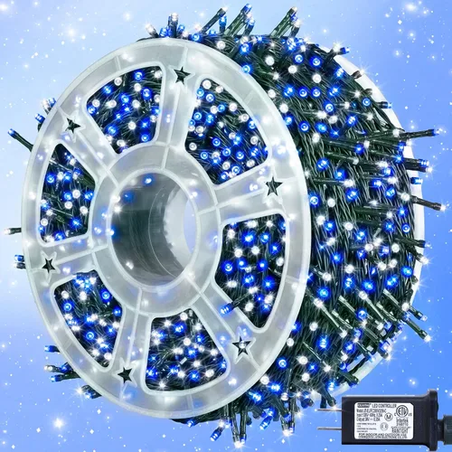 Vista 14 de kemooie 500 luces LED de Navidad rosadas, luces de Navidad de 164 pies para exteriores, enchufables, impermeables, con 8 modos de parpadeo