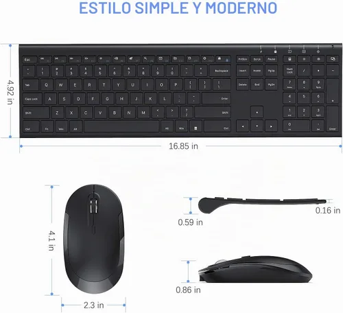 Vista 6 de Teclado y mouse inalámbricos, Vssoplor 2.4GHz recargables, combo compacto silencioso de tamaño completo con receptor Nano USB para Windows, laptop