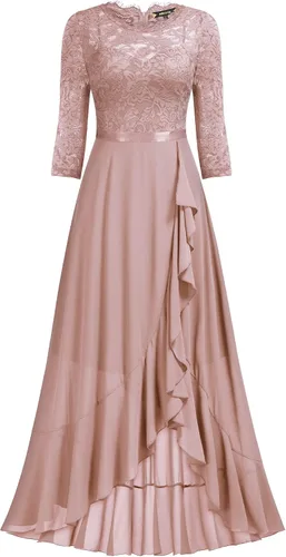 Vista 5 de Vestido largo de dama de honor con vuelos de encaje y cuello en V para mujer de MIUSOL