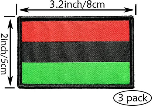 Vista 4 de 3 parches de bandera africana afroamericana de 2 x 3 pulgadas, con lazo de gancho bordado táctico para brazaletes de bandera africana para mochila