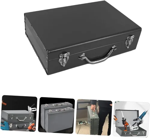 Vista 2 de Caja de herramientas de metal grueso, caja organizadora de herramientas portátil con asa, pequeña caja de almacenamiento para artesano, automotriz