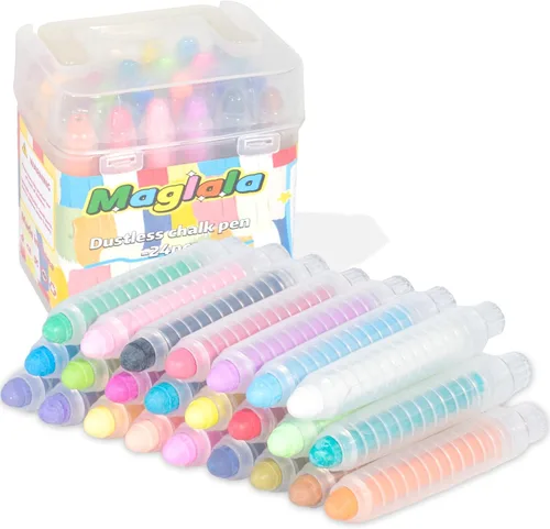 Vista 8 de 6 bolígrafos de tiza sin polvo, no tóxicos, lavables, de colores, para niños, lavables en húmedo, ideales para arte al aire libre y dibujo de pizarra