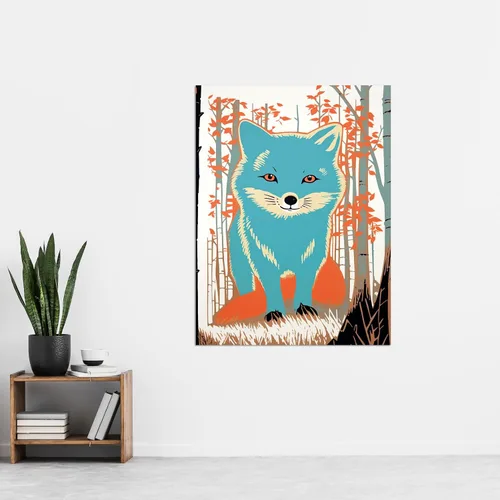 Vista 2 de Artery8 Cute Blue Fox Forest Glade Landscape Bright Woodland Baby Animal Kids Bedroom Extra Large XL Wall Art Poster Print