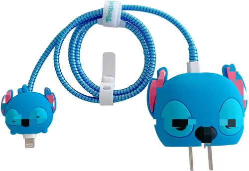 Vista 19 de Bonita funda protectora 3D de dibujos animados para cargador de pared, compatible con adaptador de corriente USB-C de 20 W de Apple y cable