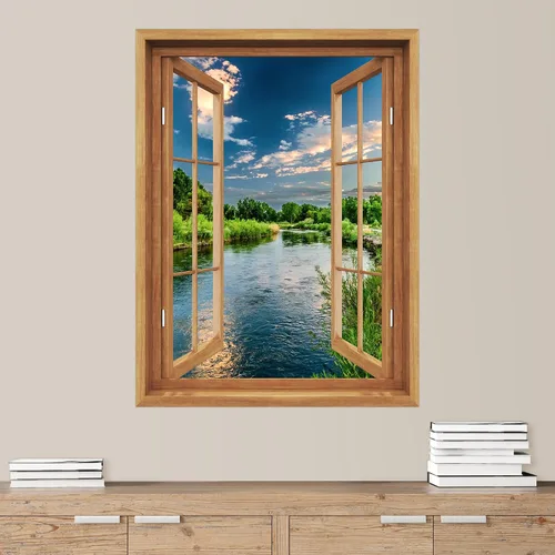 Vista 11 de SIGNWIN Adhesivo de pared removible/mural de pared para ventana, vegetación exuberante y árboles iluminados por el sol, fotografía, realismo
