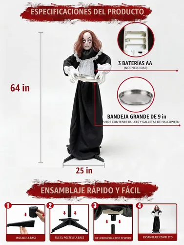 Vista 3 de 5.3 Ft Scary Halloween Animatronics Decorations Outdoor Life Size Maid