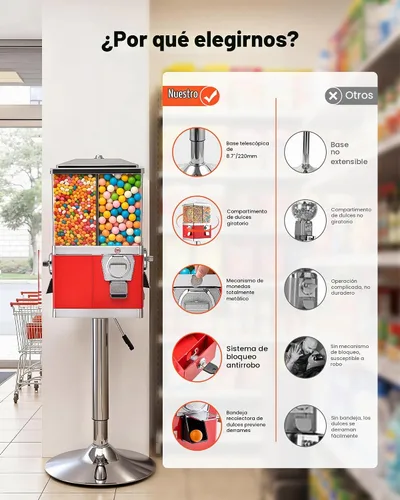 Vista 4 de VEVOR Máquina expendedora de dulces, máquina expendedora de dulces de cuatro compartimentos con soporte, máquinas expendedoras de chicles