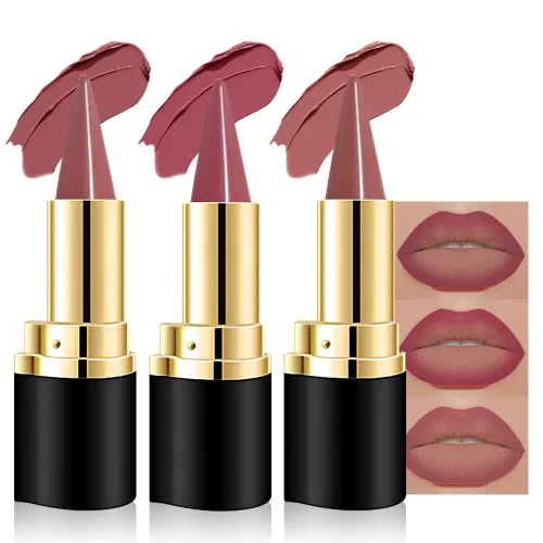 Vista 22 de evpct Combo de delineador de labios metálico rosa brillante y lápiz labial, lápiz labial con punta de cono para mujer, de larga duración