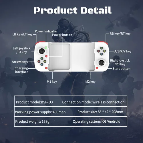 Vista 5 de Joso Control inalámbrico de juego para iOS Android PC Bluetooth Gamepad Joysticks para iPhone 131211X iPad MiniAirPro Mac MacBook tabletas Samsung