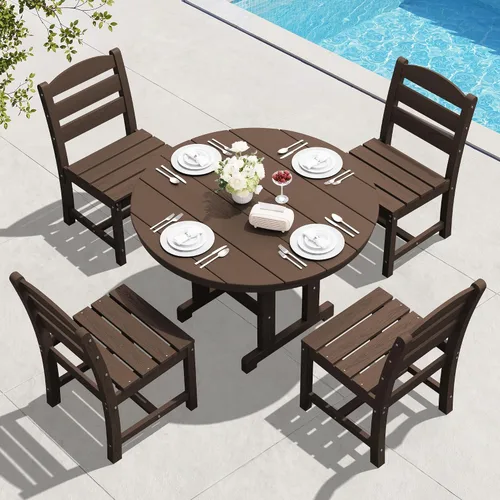 Vista 38 de SERWALL Juego de sillas de comedor Adirondack para exterior, conjunto de 2, sillas de patio de HDPE resistentes a todo clima, color negro