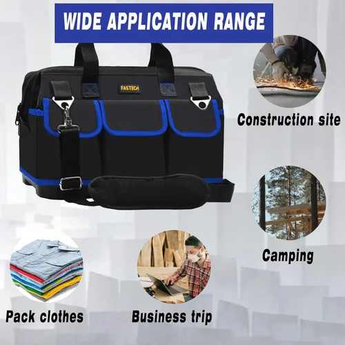 Vista 7 de FASTECH Bolsa de herramientas de 22 pulgadas, kit de herramientas de boca ancha impermeable, organizador de bolsa de herramientas resistente