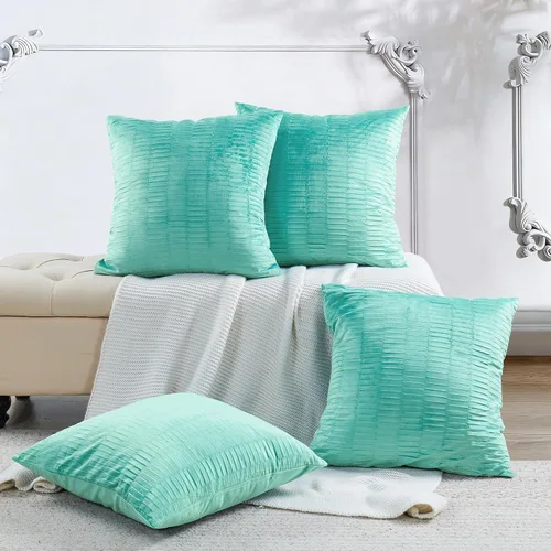 Vista 14 de Juego de 2 fundas de almohada decorativas de terciopelo a rayas plisadas de 14 x 26 pulgadas, funda de cojín rectangular suave y elegante para sofá