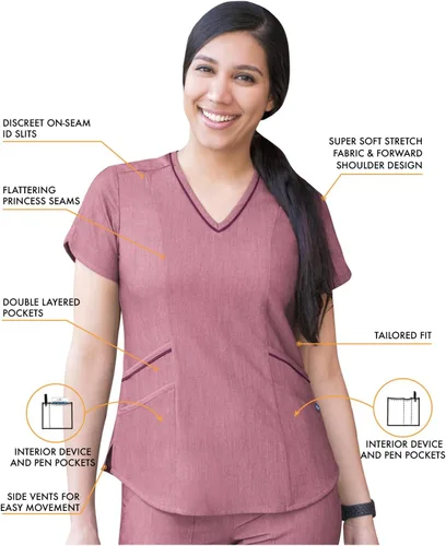 Vista 3 de Adar Pro Scrubs para mujer - Moderno cuello en V