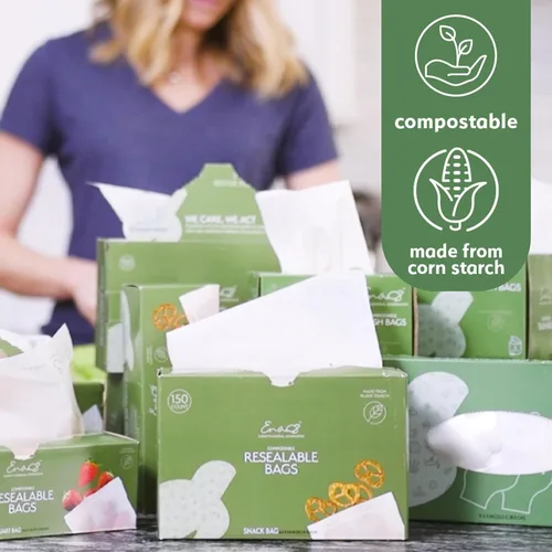 Vista 5 de Bolsas de almacenamiento de alimentos 100% compostables [Paquete de 50 galones] Bolsas de congelador ecológicas, bolsas resellables, resistentes
