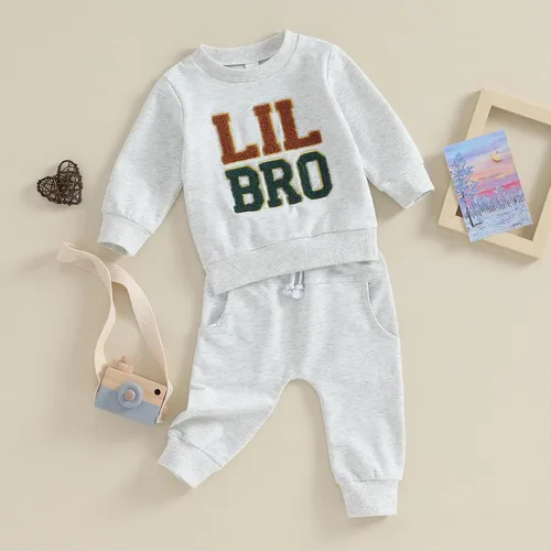 Vista 3 de Conjunto de sudadera bordada para bebé, hermano mayor, hermano pequeño, conjunto de pantalones deportivos
