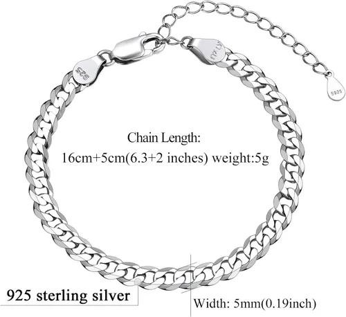 Vista 6 de FindChic Pulseras de cadena italiana de plata de ley 925 con eslabones cubanos para mujeres y hombres, 0.118 pulgadas0.197 pulgadas de ancho, 6.3 a