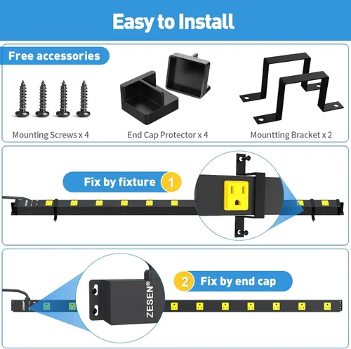 Vista 5 de Regletas de alimentación largas de 12 tomas de corriente amplias con regleta de cable de 4 pies Heavy Duty Industrial Power Strip Surge Protector