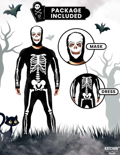 Vista 2 de KatchOn, Disfraces de esqueleto de Halloween para hombre, traje de esqueleto para hombre, overoles de Halloween para hombre, fiesta de disfraces