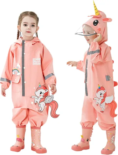 Vista 9 de Traje impermeable de una pieza para niños y niñas Fewlby, para lluvia, talla S-XL, 1-6 años Azul