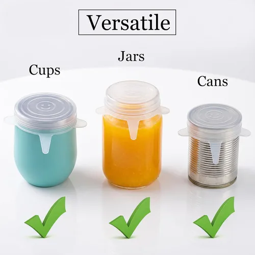 Vista 3 de Paquete de 4 fundas elásticas de silicona para latas - Tapas de almacenamiento de alimentos para mascotas y seres humanos Reusable Universal