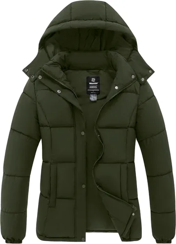 Vista 9 de wantdo Chaqueta acolchada para mujer, abrigo de invierno ligero con capucha extraíble Negro