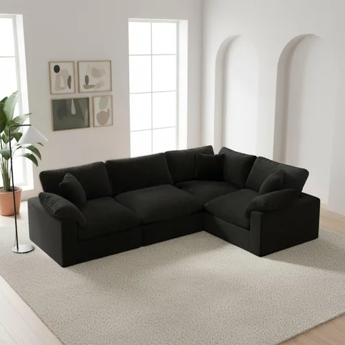 Vista 46 de Sofá modular modular con asiento profundo extra cómodo, sofás modernos negros para sala de estar, apartamento, oficina, espacio pequeño