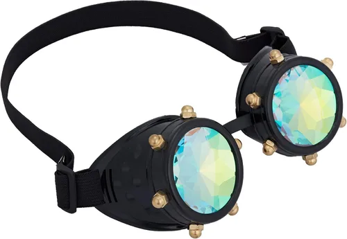 Vista 3 de Gafas de caleidoscopio para Raves Trippy psicodélico Steampunk con lentes de cristal de difracción de prisma arcoíris