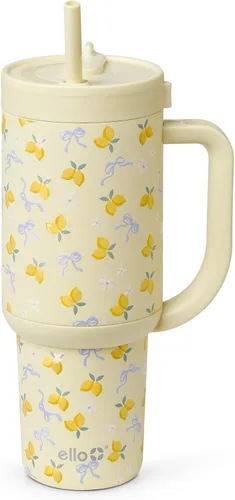 Vista 21 de Ello Oasis Vaso de 24 oz con asa y popote retráctil Taza reutilizable de acero inoxidable aislada 100% a prueba de fugas, regalos