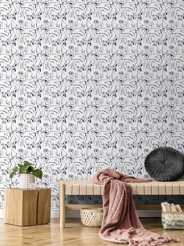 Vista 4 de Surface Style Papel tapiz autoadhesivo con diseño de garabatos de perro, negro/blanco