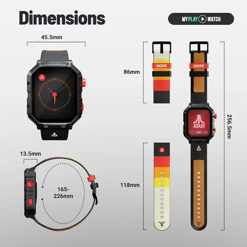 Vista 6 de Atari 2600, reloj inteligente retro para juegos con Selective Tech, rastreador de actividad física todo el día, Centipede™ integrado, Pong™, Missile