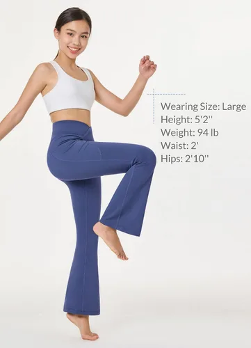 Vista 6 de baleaf Leggings acampanados para niñas, cintura alta, corte de bota, pantalones de yoga y danza, leggings con bolsillos