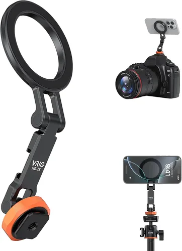 Vista 10 de VRIG MG-40 Soporte magnético para trípode para Magsafe, tres ejes giratorios con rosca de 1/4 y adaptador de zapata fría para cámara, compatible
