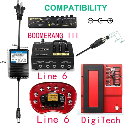 Vista 5 de Adaptador de CA 9VAC para línea 6 Bass POD XT XTL, FloorPod, Floor-Pod Plus, JM4 Looper, Micro Spider, POD xt Live Power Supply Cord Line-6