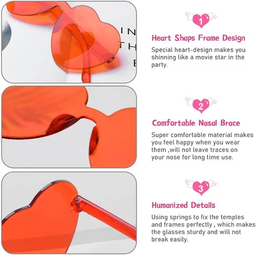 Vista 3 de Heart Shaped Sunglasses for Women, Transparent Candy Rimless Sunglasses, Fashion Heart Shaped Glasses for Party Favor