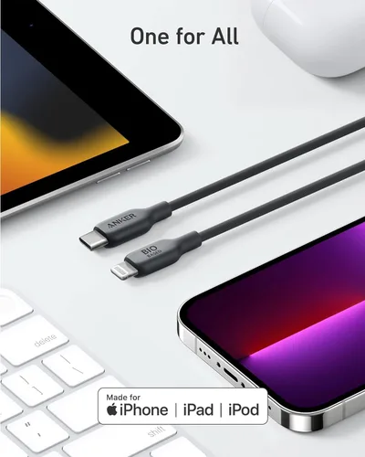 Vista 5 de Anker Cable USB C a Lightning [2 unidades de 6 pies], certificado MFi, cable de carga de base biológica, para iPhone serie 14 y más (USB 2.0, negro)