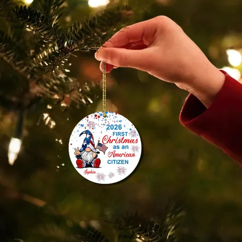 Vista 5 de HYTURTLE Adorno de Navidad personalizado para decoración de árbol, regalo para mujeres y hombres, ciudadanía estadounidense patriótica