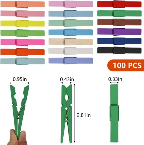Vista 2 de 100 piezas de pinzas de madera para ropa de colores, pinzas para manualidades, pinzas para aulas de enseñanza de color, 7,37 cm, 20