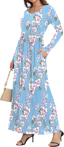 Vista 4 de Vestido largo de manga cortalarga, holgado, liso, informal y con bolsillos para mujer
