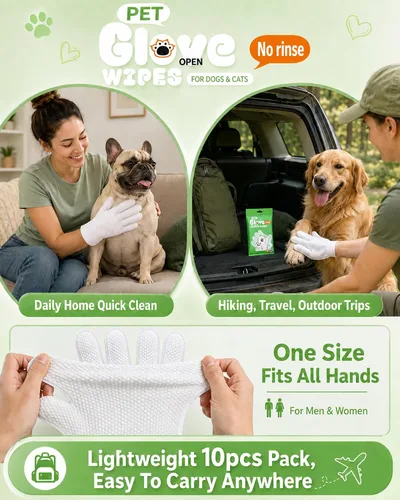 Vista 5 de Pet Glove Wipes for Dogs and Cats,Disposable Pet Grooming Gloves 10 Count - Green