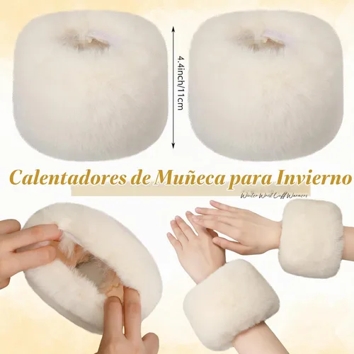 Vista 3 de SATINIOR Puños de muñeca de piel sintética cortos para mujer Beige