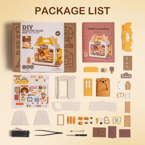 Vista 6 de kit de construcción de mini casa de oso de peluche en miniatura de bricolaje, caja de pan, decoración de estantería de estilo de vida Miniverse