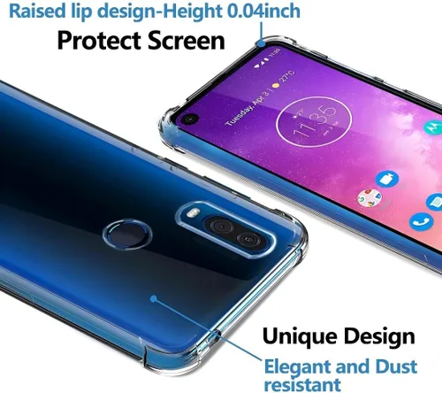 Vista 4 de USTIYA Funda para Motorola One Vision Clear TPU Cuatro Esquinas Cubierta Protectora Transparente Suave Funda