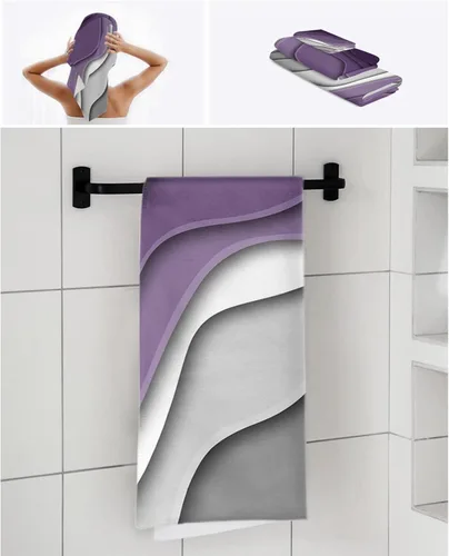 Vista 7 de Juego de toallas de baño de 3 piezas, color morado y gris, juego de toallas de baño suaves para baño, toallas de baño absorbentes