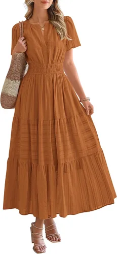Vista 12 de BTFBM - Vestido largo casual de verano 2026 para mujer, vestido ligero de Gris azulado