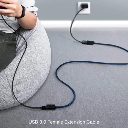 Vista 5 de ANDTOBO Cable de extensión USB 3.0 hembra a hembra, cable de acoplador USB 3.0 tipo A, azul marino, 3.3 pies