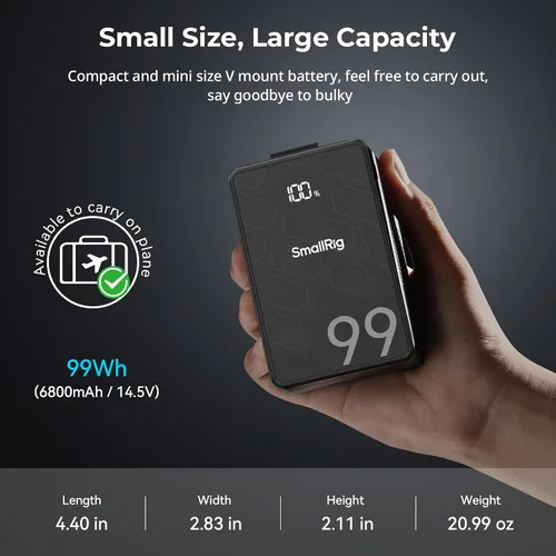 Vista 5 de SMALLRIG V Mount Battery VB99 SE, 99Wh / 6800mAh PD65W Mini V-Mount Batería