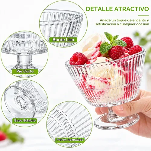 Vista 3 de Juego de 6 cuencos de postre de cristal, tazas de helado vintage